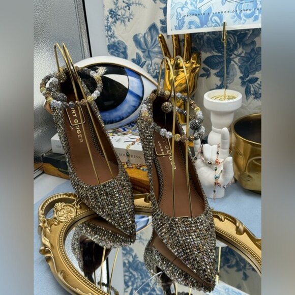 🆕 KURT GEIGER LONDON 🧿 NWOB Embellished Belgravia Jewel Pumps, Beige Combo Sz7 - Picture 10 of 15